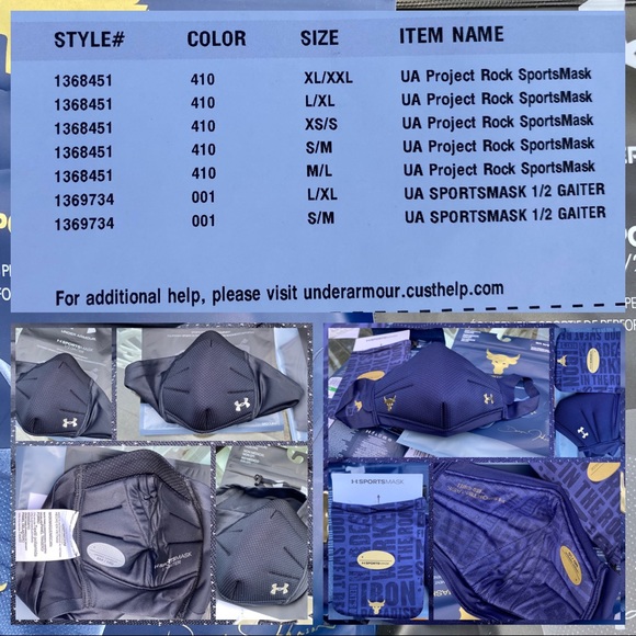 SOLD-OUT (Pending) - Under Armour Sports Face Masks Blue (ear loops) - Picture 2 of 3